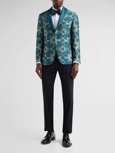 Pal Zileri Men's Abstract-Embroidered Dinner Jacket - Ottanio | Thumbnail 2 Pal Zileri Men's Abstract-Embroidered Dinner Jacket - Ottanio | Thumbnail 2