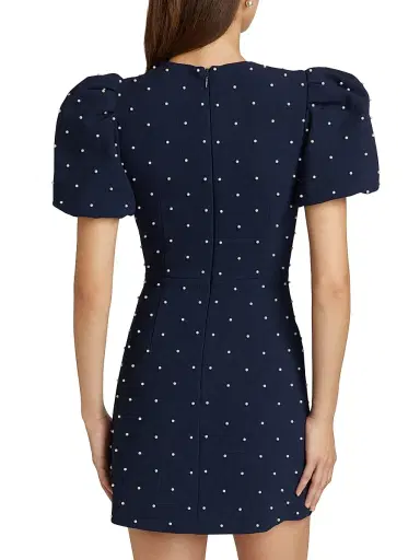 Rebecca Vallance Women's Veronica Pearl Bow Puff-Sleeve Minidress - Blue | Thumbnail 5 Rebecca Vallance Women's Veronica Pearl Bow Puff-Sleeve Minidress - Blue | Thumbnail 5