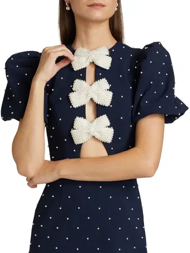 Rebecca Vallance Women's Veronica Pearl Bow Puff-Sleeve Minidress - Blue | Thumbnail 6 Rebecca Vallance Women's Veronica Pearl Bow Puff-Sleeve Minidress - Blue | Thumbnail 6