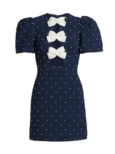 Rebecca Vallance Women's Veronica Pearl Bow Puff-Sleeve Minidress - Blue | Thumbnail 1 Rebecca Vallance Women's Veronica Pearl Bow Puff-Sleeve Minidress - Blue | Thumbnail 1