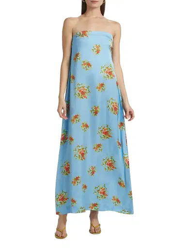 ASTON STUDIO Women's Lucie Floral Satin Strapless Maxi Dress - Pool Bouquet - Size 4 | Thumbnail 3 ASTON STUDIO Women's Lucie Floral Satin Strapless Maxi Dress - Pool Bouquet - Size 4 | Thumbnail 3