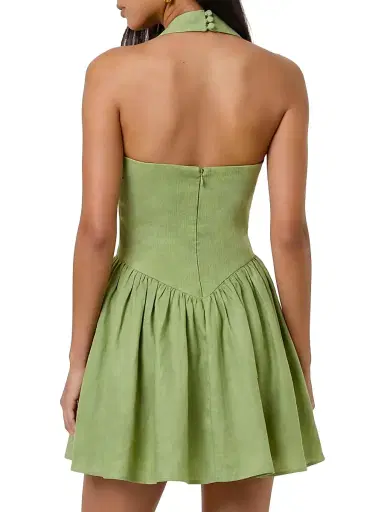NICHOLAS Women's Amalie Halterneck Linen Drop-Waist Minidress - Cactus | Thumbnail 4 NICHOLAS Women's Amalie Halterneck Linen Drop-Waist Minidress - Cactus | Thumbnail 4