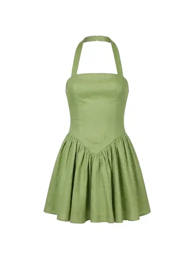NICHOLAS Women's Amalie Halterneck Linen Drop-Waist Minidress - Cactus | Thumbnail 1 NICHOLAS Women's Amalie Halterneck Linen Drop-Waist Minidress - Cactus | Thumbnail 1