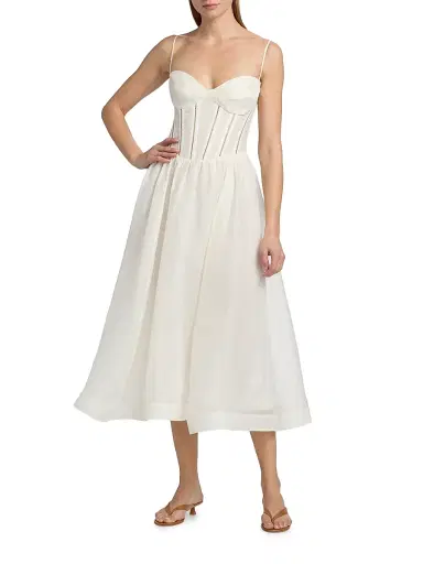 Zimmermann Women's Luna Linen-Silk Corset A-Line Midi-Dress | Thumbnail 2 Zimmermann Women's Luna Linen-Silk Corset A-Line Midi-Dress | Thumbnail 2