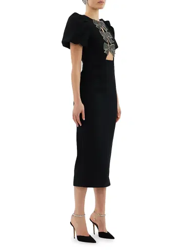 Rebecca Vallance Women's Eliana Crystal-Embellished Velvet Puff-Sleeve Midi-Dress - Black | Thumbnail 3 Rebecca Vallance Women's Eliana Crystal-Embellished Velvet Puff-Sleeve Midi-Dress - Black | Thumbnail 3