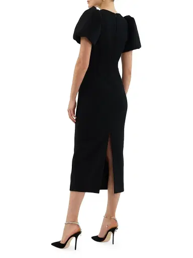 Rebecca Vallance Women's Eliana Crystal-Embellished Velvet Puff-Sleeve Midi-Dress - Black | Thumbnail 4 Rebecca Vallance Women's Eliana Crystal-Embellished Velvet Puff-Sleeve Midi-Dress - Black | Thumbnail 4
