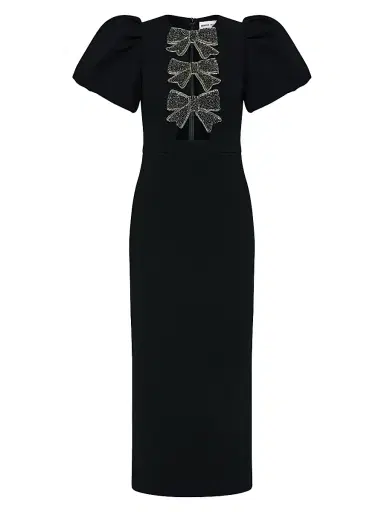Rebecca Vallance Women's Eliana Crystal-Embellished Velvet Puff-Sleeve Midi-Dress - Black | Thumbnail 1 Rebecca Vallance Women's Eliana Crystal-Embellished Velvet Puff-Sleeve Midi-Dress - Black | Thumbnail 1