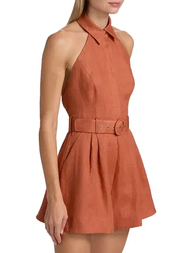 Zimmermann Women's Awaken Halterneck Linen Romper - Cinnamon | Thumbnail 4 Zimmermann Women's Awaken Halterneck Linen Romper - Cinnamon | Thumbnail 4