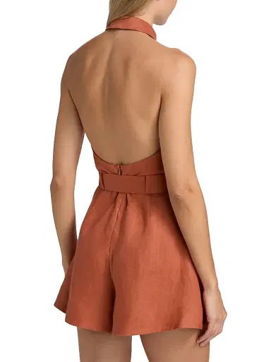 Zimmermann Women's Awaken Halterneck Linen Romper - Cinnamon | Thumbnail 5 Zimmermann Women's Awaken Halterneck Linen Romper - Cinnamon | Thumbnail 5