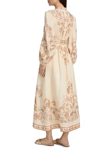 Zimmermann Women's Indra Plunge Linen Midi Dress - Cream Tan Floral - Size 10 | Thumbnail 5 Zimmermann Women's Indra Plunge Linen Midi Dress - Cream Tan Floral - Size 10 | Thumbnail 5