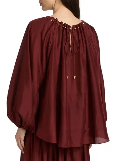 Zimmermann Women's Aster Bead-Detail Gathered Silk Blouse - Merlot | Thumbnail 5 Zimmermann Women's Aster Bead-Detail Gathered Silk Blouse - Merlot | Thumbnail 5