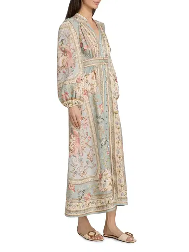 Zimmermann Women's Roselight Plunge Linen Midi-Dress - Blue Tapestry Floral - Size 10 | Thumbnail 4 Zimmermann Women's Roselight Plunge Linen Midi-Dress - Blue Tapestry Floral - Size 10 | Thumbnail 4