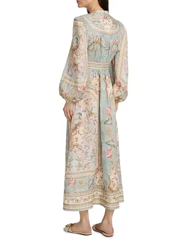 Zimmermann Women's Roselight Plunge Linen Midi-Dress - Blue Tapestry Floral - Size 10 | Thumbnail 5 Zimmermann Women's Roselight Plunge Linen Midi-Dress - Blue Tapestry Floral - Size 10 | Thumbnail 5