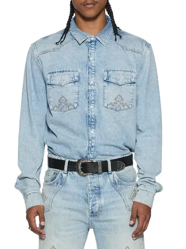 Ksubi Men's Whiplash Western-Style Denim Button-Front Shirt - Denim | Thumbnail 3 Ksubi Men's Whiplash Western-Style Denim Button-Front Shirt - Denim | Thumbnail 3