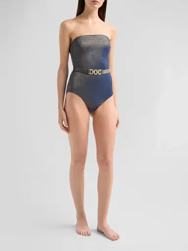 Zimmermann Women's Aster Metallic Belted One-Piece Swimsuit - Metallic Gun Metal - Size 8 | Thumbnail 2 Zimmermann Women's Aster Metallic Belted One-Piece Swimsuit - Metallic Gun Metal - Size 8 | Thumbnail 2