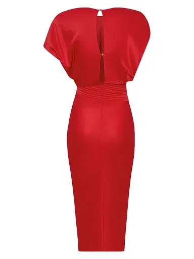 Zhivago Women's Bond Satin Pleated Asymmetric Midi-Dress - Cherry | Thumbnail 3 Zhivago Women's Bond Satin Pleated Asymmetric Midi-Dress - Cherry | Thumbnail 3