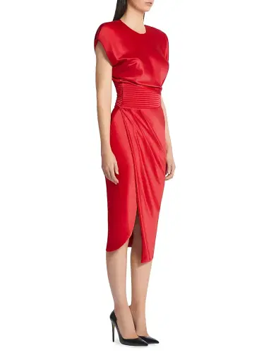 Zhivago Women's Bond Satin Pleated Asymmetric Midi-Dress - Cherry | Thumbnail 5 Zhivago Women's Bond Satin Pleated Asymmetric Midi-Dress - Cherry | Thumbnail 5