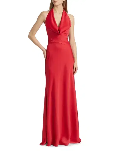 Halston Women's Marcheline Crêpe Halterneck Gown - Sangria | Thumbnail 2 Halston Women's Marcheline Crêpe Halterneck Gown - Sangria | Thumbnail 2