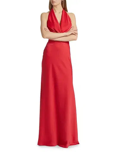 Halston Women's Marcheline Crêpe Halterneck Gown - Sangria | Thumbnail 3 Halston Women's Marcheline Crêpe Halterneck Gown - Sangria | Thumbnail 3
