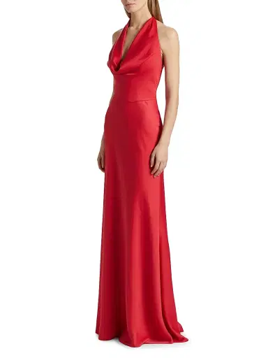 Halston Women's Marcheline Crêpe Halterneck Gown - Sangria | Thumbnail 4 Halston Women's Marcheline Crêpe Halterneck Gown - Sangria | Thumbnail 4
