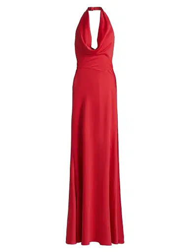 Halston Women's Marcheline Crêpe Halterneck Gown - Sangria | Thumbnail 1 Halston Women's Marcheline Crêpe Halterneck Gown - Sangria | Thumbnail 1