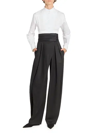 ALAIA Women's Tux Wool Barrel-Leg Pants - Noir Alaia | Thumbnail 2 ALAIA Women's Tux Wool Barrel-Leg Pants - Noir Alaia | Thumbnail 2