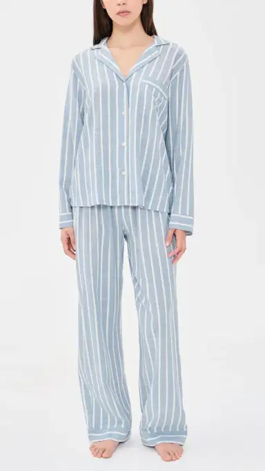 Eberjey Nautico Long Pajama et Classic tripe late Blue/ | Thumbnail 2 Eberjey Nautico Long Pajama et Classic tripe late Blue/ | Thumbnail 2