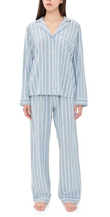 Eberjey Nautico Long Pajama et Classic tripe late Blue/ | Thumbnail 1 Eberjey Nautico Long Pajama et Classic tripe late Blue/ | Thumbnail 1