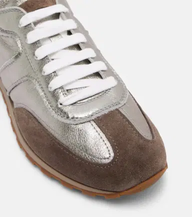 Brunello Cucinelli Monili suede-trimmed metallic leather sneakers | Thumbnail 3 Brunello Cucinelli Monili suede-trimmed metallic leather sneakers | Thumbnail 3