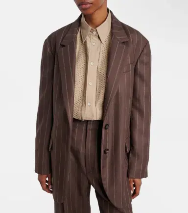 Brunello Cucinelli Belted pinstriped virgin wool blazer | Thumbnail 4 Brunello Cucinelli Belted pinstriped virgin wool blazer | Thumbnail 4
