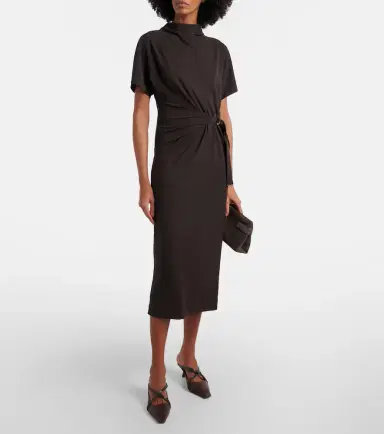 Brunello Cucinelli Gathered jersey midi dress | Thumbnail 2 Brunello Cucinelli Gathered jersey midi dress | Thumbnail 2