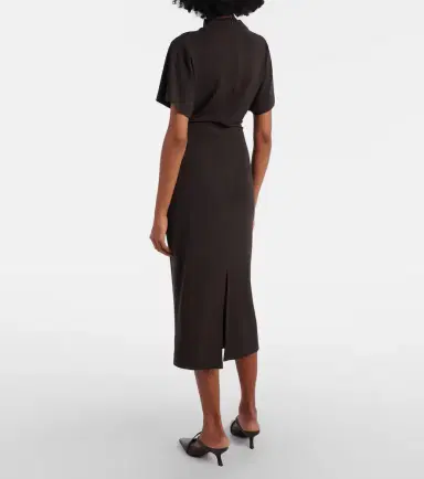 Brunello Cucinelli Gathered jersey midi dress | Thumbnail 5 Brunello Cucinelli Gathered jersey midi dress | Thumbnail 5