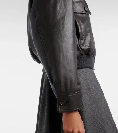Brunello Cucinelli Shearling-trimmed leather bomber jacket | Thumbnail 3 Brunello Cucinelli Shearling-trimmed leather bomber jacket | Thumbnail 3