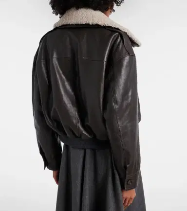Brunello Cucinelli Shearling-trimmed leather bomber jacket | Thumbnail 4 Brunello Cucinelli Shearling-trimmed leather bomber jacket | Thumbnail 4