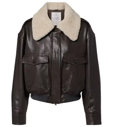 Brunello Cucinelli Shearling-trimmed leather bomber jacket | Thumbnail 1 Brunello Cucinelli Shearling-trimmed leather bomber jacket | Thumbnail 1
