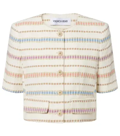 Veronica Beard Orville striped cropped cotton-blend jacket | Thumbnail 1 Veronica Beard Orville striped cropped cotton-blend jacket | Thumbnail 1