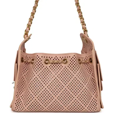 Chanel Chanel Mini 25 Hobo Bag Light Pink Perforated Calfskin Antique Gold Hardware | Thumbnail 4 Chanel Chanel Mini 25 Hobo Bag Light Pink Perforated Calfskin Antique Gold Hardware | Thumbnail 4