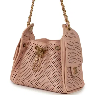 Chanel Chanel Mini 25 Hobo Bag Light Pink Perforated Calfskin Antique Gold Hardware | Thumbnail 5 Chanel Chanel Mini 25 Hobo Bag Light Pink Perforated Calfskin Antique Gold Hardware | Thumbnail 5