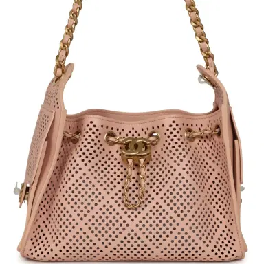 Chanel Chanel Mini 25 Hobo Bag Light Pink Perforated Calfskin Antique Gold Hardware | Thumbnail 1 Chanel Chanel Mini 25 Hobo Bag Light Pink Perforated Calfskin Antique Gold Hardware | Thumbnail 1