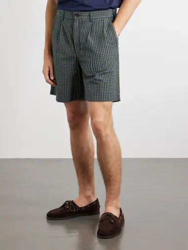Noah Straight-Leg Pleated Checked Cotton and Linen-Blend Seersucker Shorts - Men | Thumbnail 3 Noah Straight-Leg Pleated Checked Cotton and Linen-Blend Seersucker Shorts - Men | Thumbnail 3