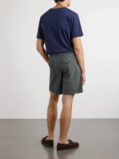 Noah Straight-Leg Pleated Checked Cotton and Linen-Blend Seersucker Shorts - Men | Thumbnail 4 Noah Straight-Leg Pleated Checked Cotton and Linen-Blend Seersucker Shorts - Men | Thumbnail 4
