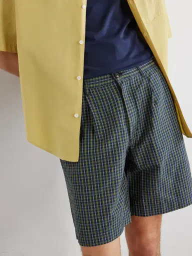 Noah Straight-Leg Pleated Checked Cotton and Linen-Blend Seersucker Shorts - Men | Thumbnail 6 Noah Straight-Leg Pleated Checked Cotton and Linen-Blend Seersucker Shorts - Men | Thumbnail 6