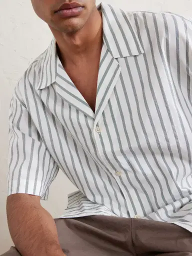 A Kind Of Guise Samata Camp-Collar Striped Cotton, Silk and Linen-Blend Shirt - Men | Thumbnail 4 A Kind Of Guise Samata Camp-Collar Striped Cotton, Silk and Linen-Blend Shirt - Men | Thumbnail 4