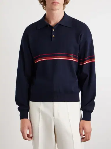 Versace Logo-Embroidered Striped Cotton Polo Sweater - Men | Thumbnail 3 Versace Logo-Embroidered Striped Cotton Polo Sweater - Men | Thumbnail 3