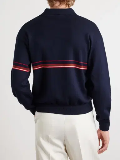 Versace Logo-Embroidered Striped Cotton Polo Sweater - Men | Thumbnail 4 Versace Logo-Embroidered Striped Cotton Polo Sweater - Men | Thumbnail 4
