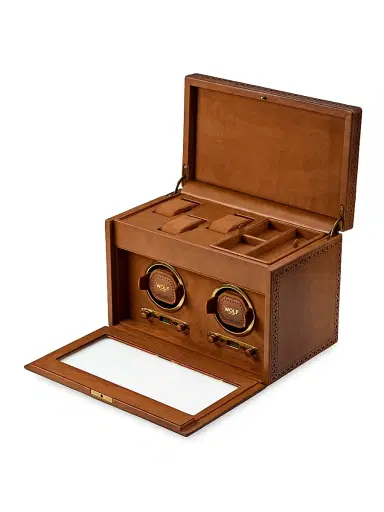Wolf Designs Brogue Double Watch Winder Storage Box - Burnished Brown | Thumbnail 2 Wolf Designs Brogue Double Watch Winder Storage Box - Burnished Brown | Thumbnail 2