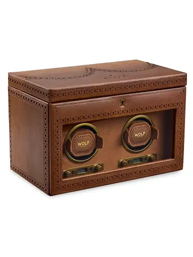 Wolf Designs Brogue Double Watch Winder Storage Box - Burnished Brown | Thumbnail 3 Wolf Designs Brogue Double Watch Winder Storage Box - Burnished Brown | Thumbnail 3