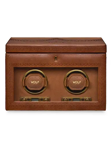 Wolf Designs Brogue Double Watch Winder Storage Box - Burnished Brown | Thumbnail 1 Wolf Designs Brogue Double Watch Winder Storage Box - Burnished Brown | Thumbnail 1