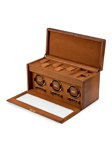 Wolf Designs Brogue Triple Watch Winder Storage Box - Burnished Brown | Thumbnail 2 Wolf Designs Brogue Triple Watch Winder Storage Box - Burnished Brown | Thumbnail 2
