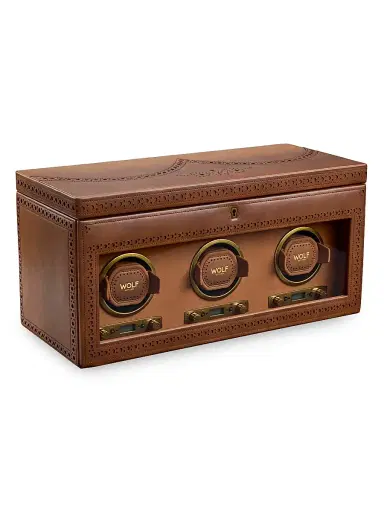 Wolf Designs Brogue Triple Watch Winder Storage Box - Burnished Brown | Thumbnail 3 Wolf Designs Brogue Triple Watch Winder Storage Box - Burnished Brown | Thumbnail 3
